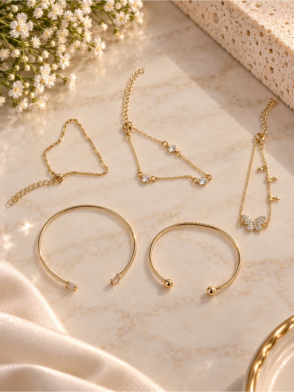 Gold Crystal Accent Bracelet Set - Women Jewelry